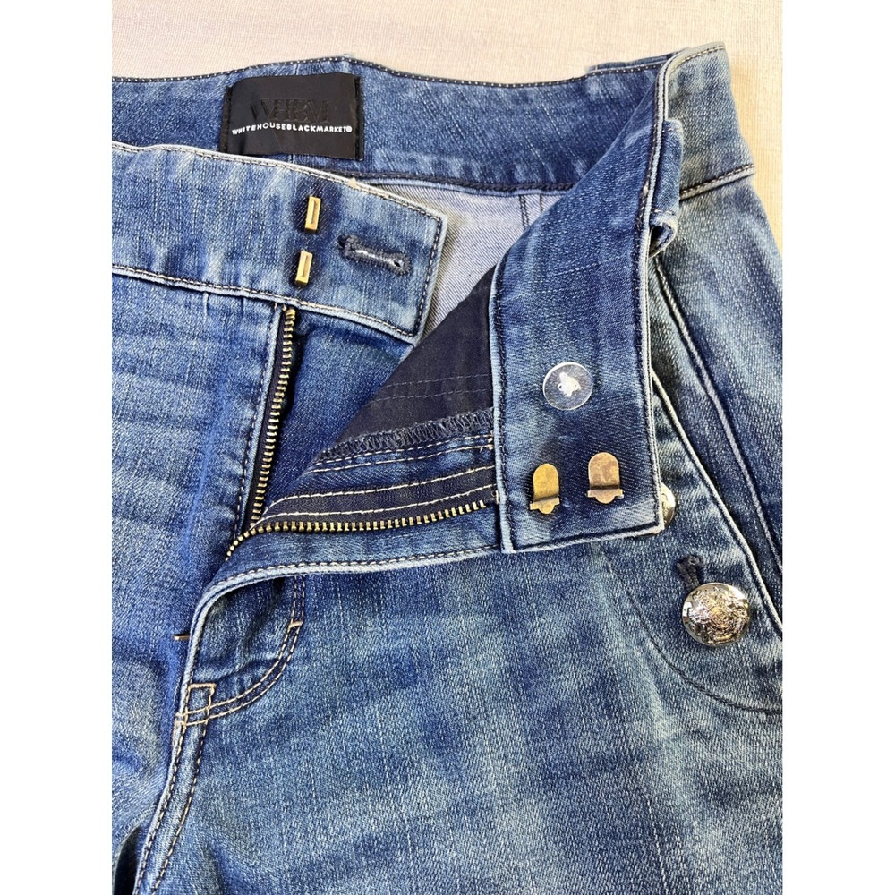 White House Black Market High Rise Wide Leg Sailor Button Jeans Montauk Blue 4R - Picture 9 of 16